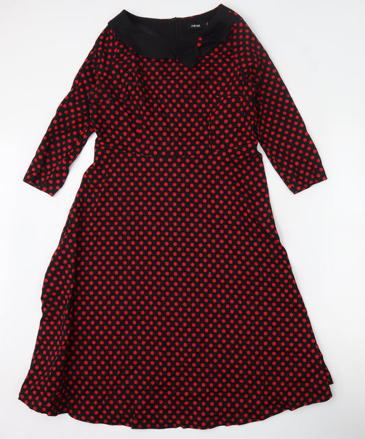 Zaful Womens Red Polka Dot Polyester Skater Dress  Size 2XL  Collared Zip