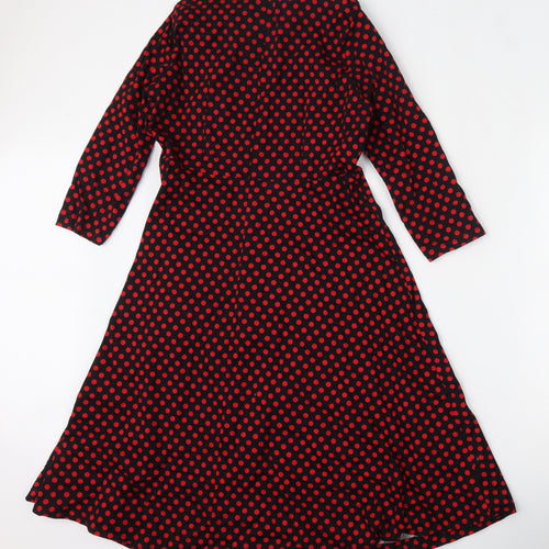 Zaful Womens Red Polka Dot Polyester Skater Dress  Size 2XL  Collared Zip