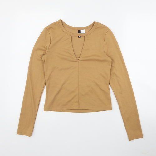 H&M Womens Brown  Polyester Basic T-Shirt Size S Round Neck