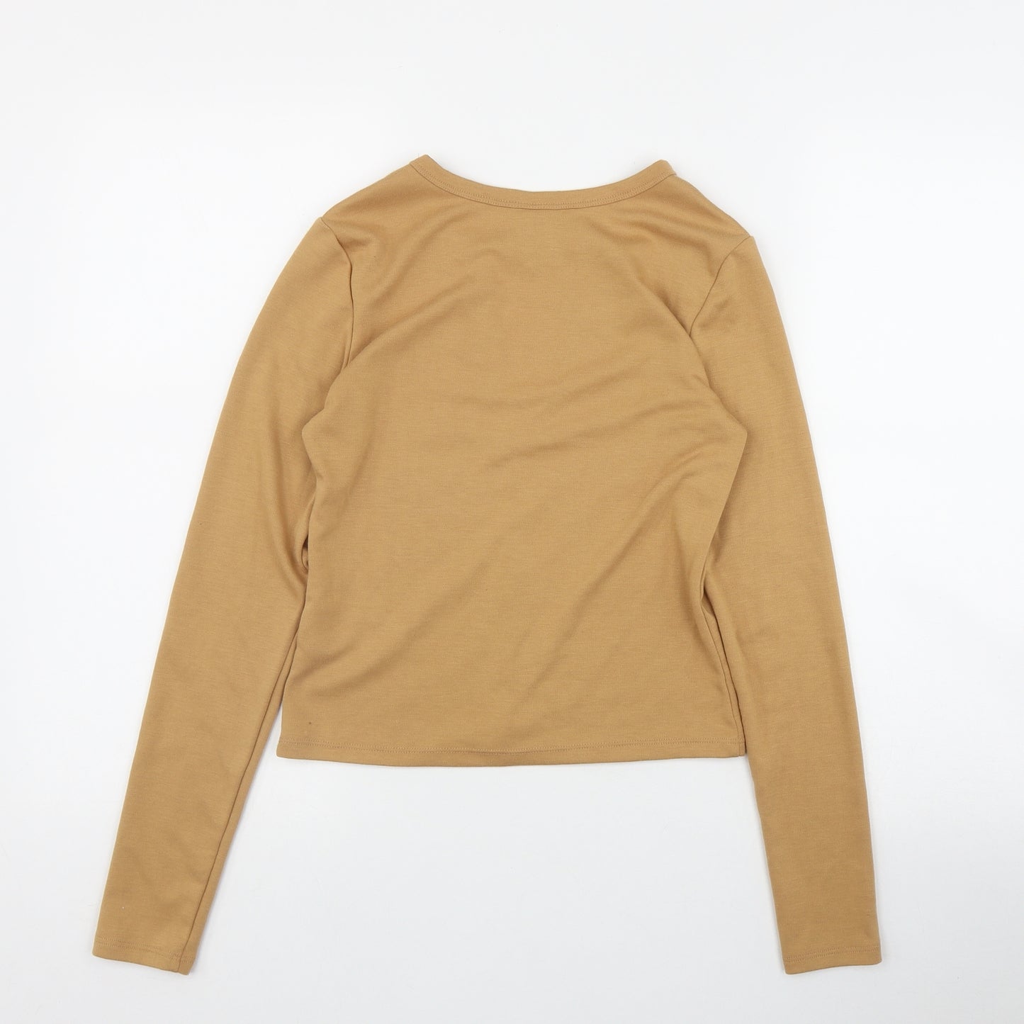 H&M Womens Brown  Polyester Basic T-Shirt Size S Round Neck