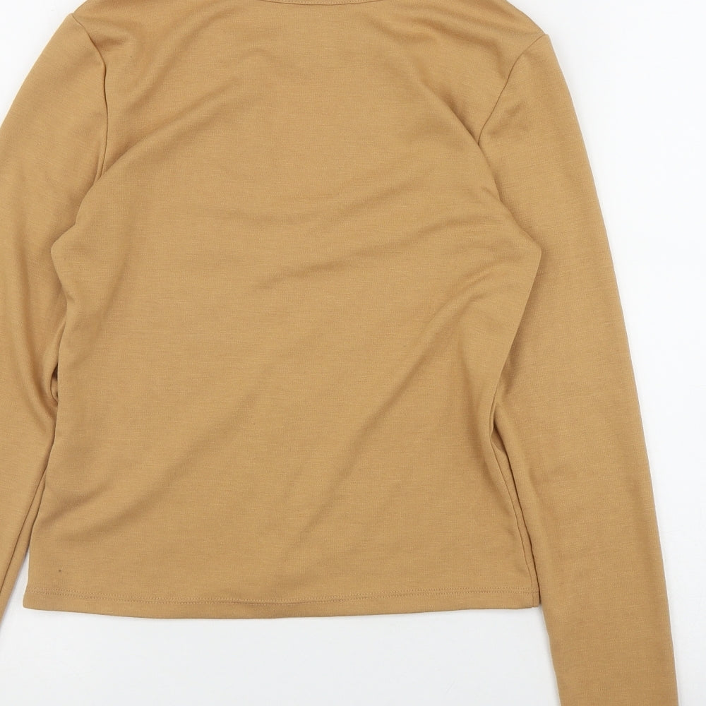 H&M Womens Brown  Polyester Basic T-Shirt Size S Round Neck