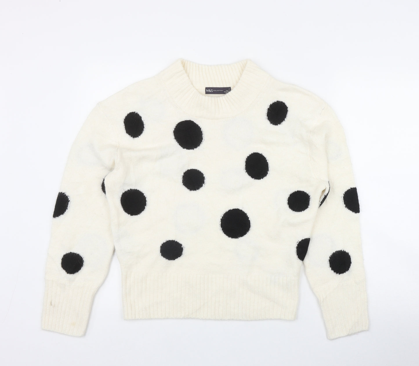 Marks and Spencer Womens Ivory Round Neck Polka Dot Acrylic Pullover Jumper Size S