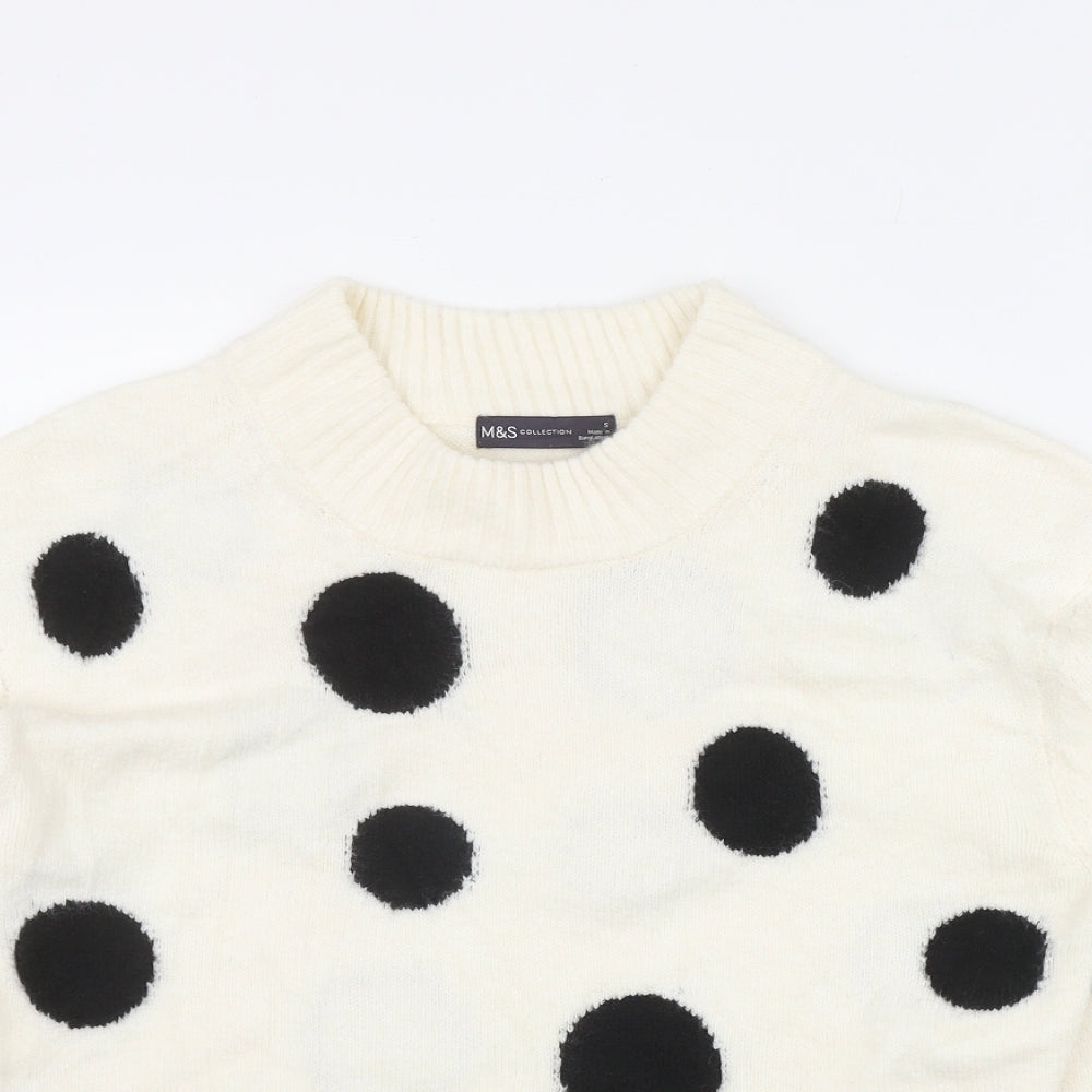 Marks and Spencer Womens Ivory Round Neck Polka Dot Acrylic Pullover Jumper Size S