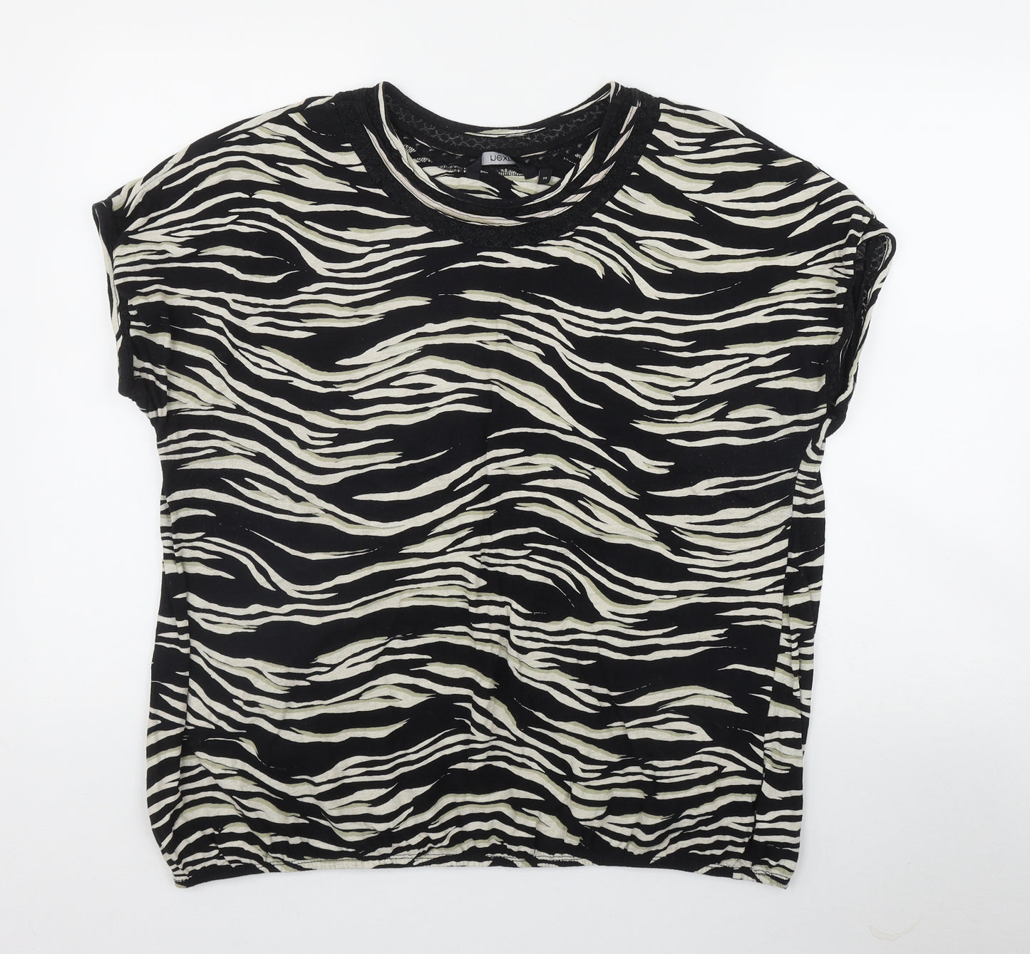 NEXT Womens Black Animal Print Cotton Basic T-Shirt Size 20 Round Neck
