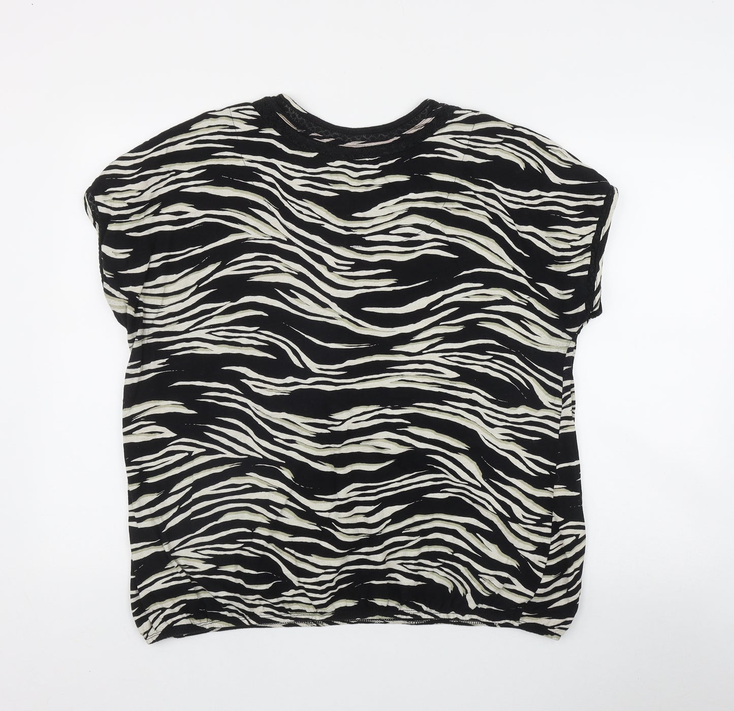 NEXT Womens Black Animal Print Cotton Basic T-Shirt Size 20 Round Neck