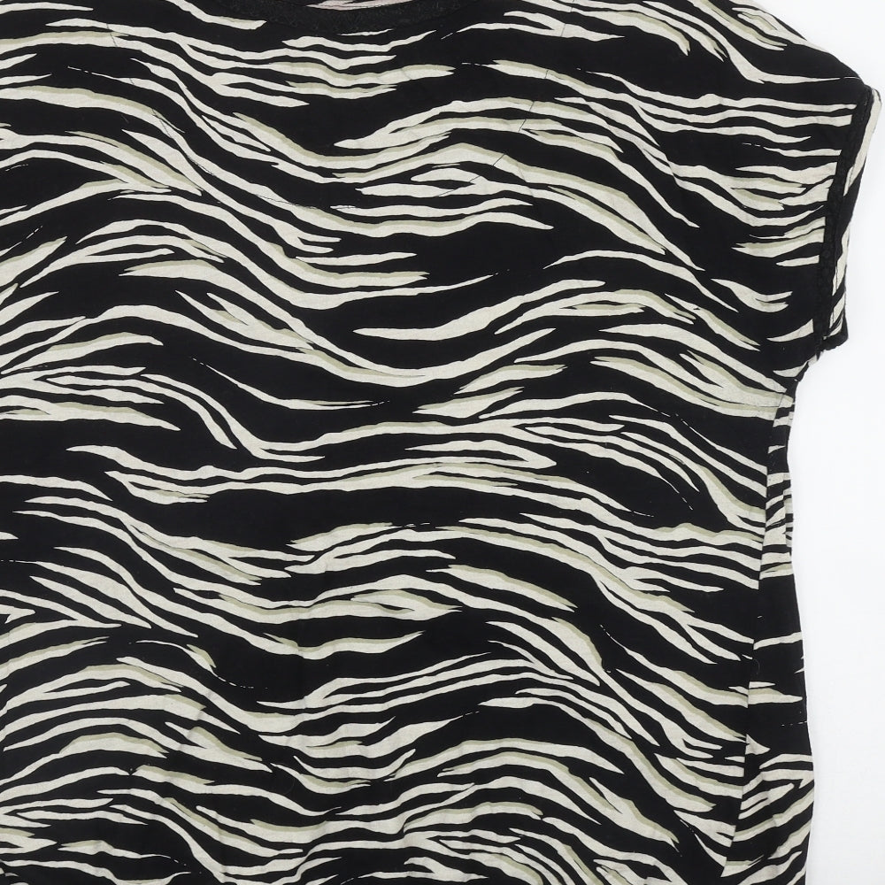 NEXT Womens Black Animal Print Cotton Basic T-Shirt Size 20 Round Neck