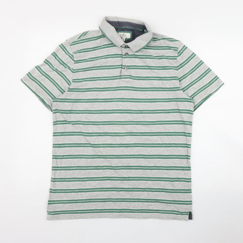 NEXT Mens Green Striped Cotton  Polo Size M Collared Button