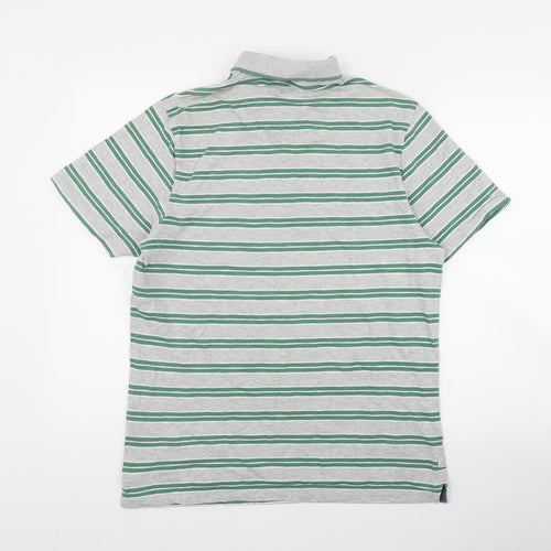 NEXT Mens Green Striped Cotton  Polo Size M Collared Button