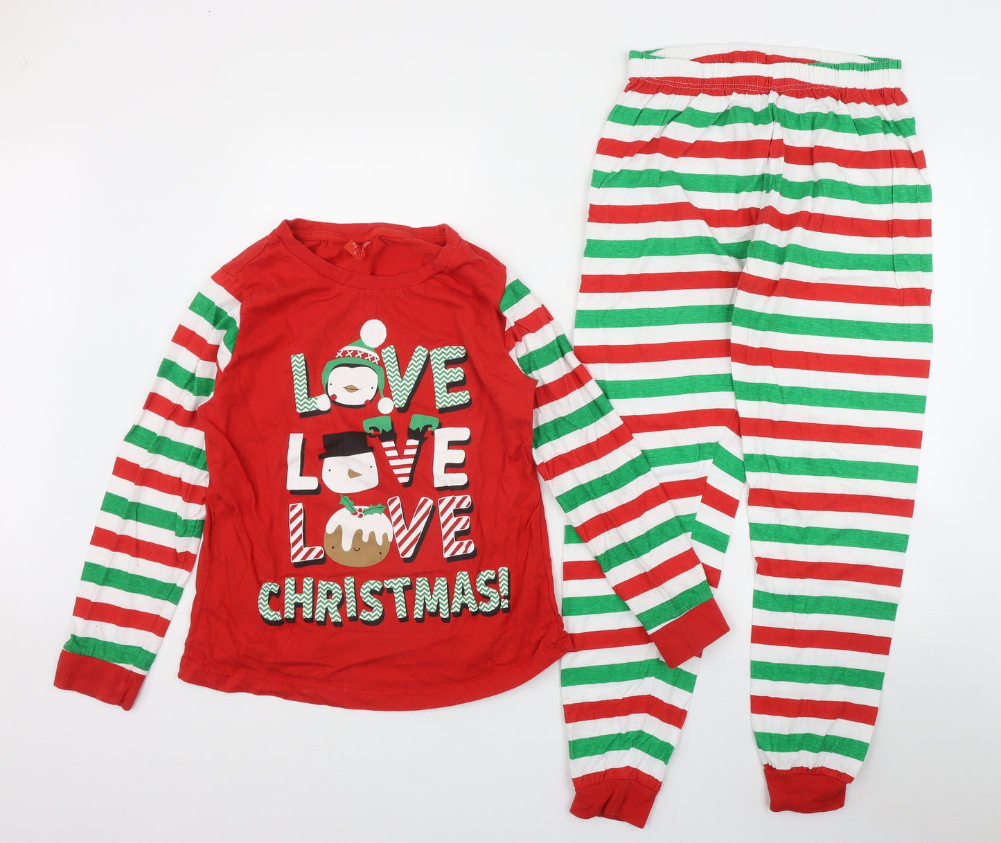 Preworn Womens Red Striped Cotton Top Pyjama Set Size 8   - Christmas