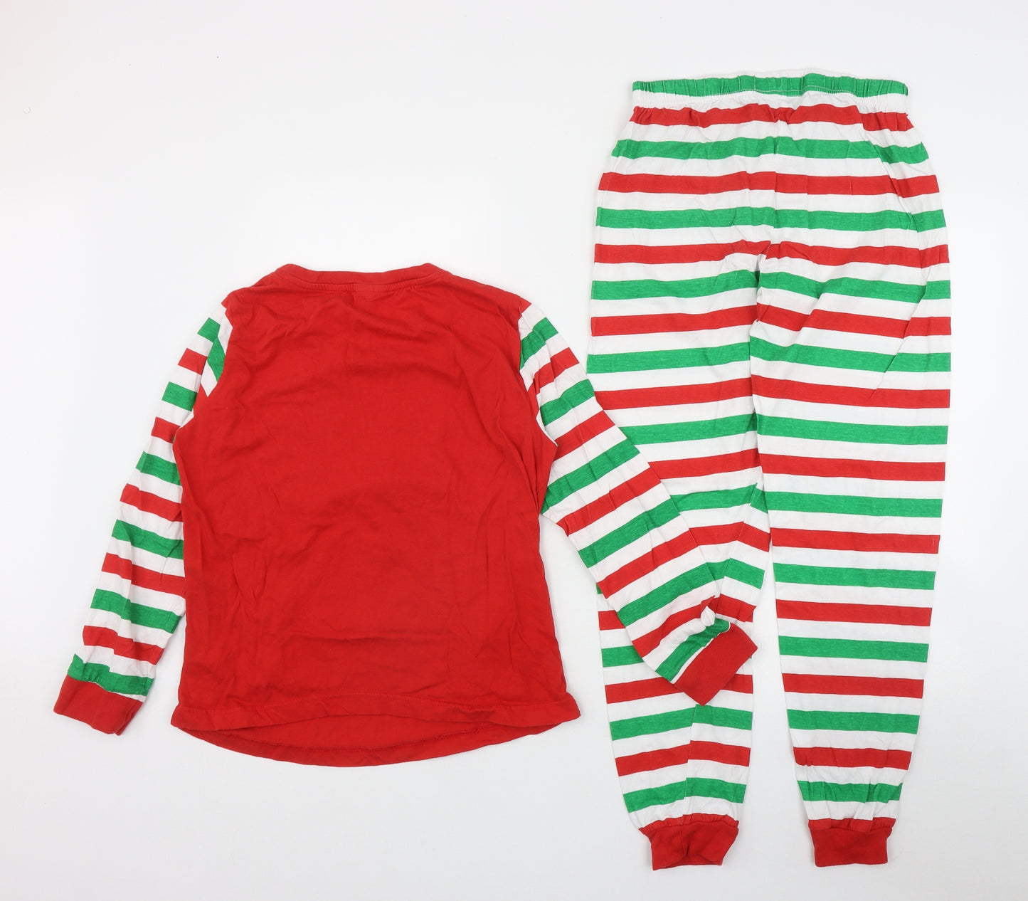 Preworn Womens Red Striped Cotton Top Pyjama Set Size 8   - Christmas