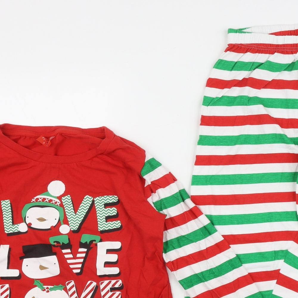 Preworn Womens Red Striped Cotton Top Pyjama Set Size 8   - Christmas