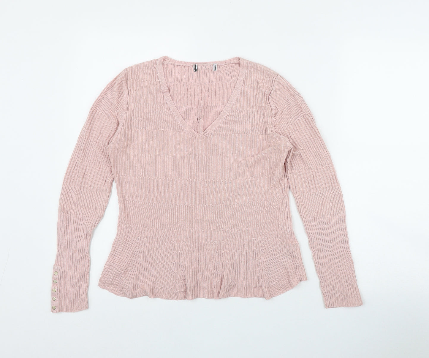 Marks and Spencer Womens Pink V-Neck  Viscose Pullover Jumper Size 8