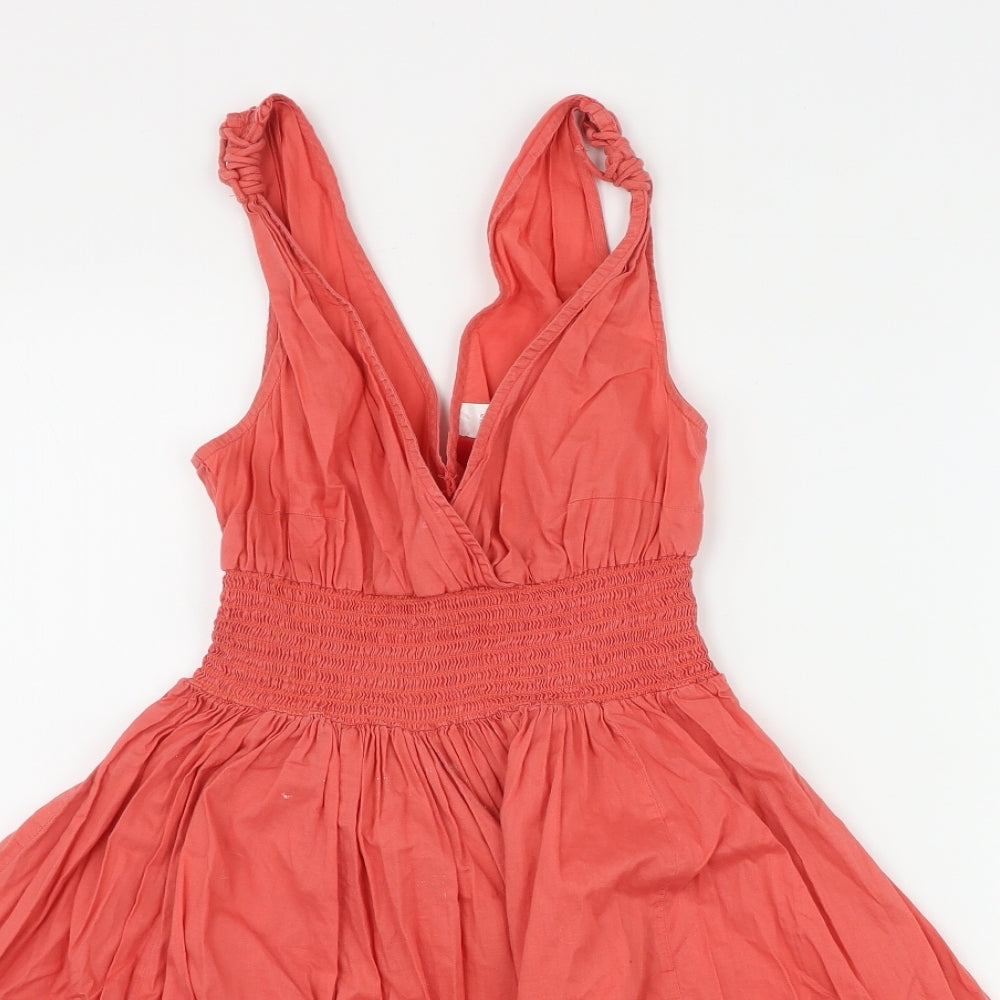 H&M Womens Orange  Cotton Fit & Flare  Size 8  V-Neck Pullover