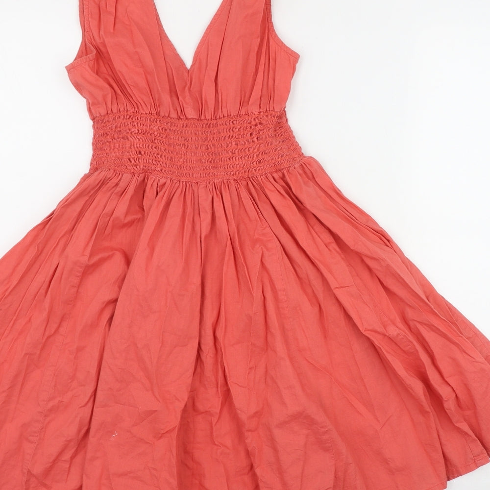 H&M Womens Orange  Cotton Fit & Flare  Size 8  V-Neck Pullover