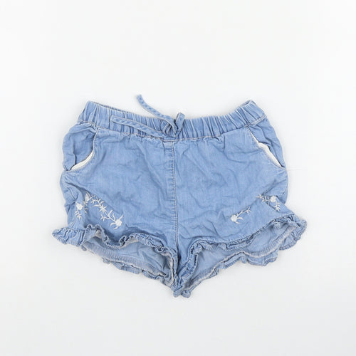 F&F Girls Blue  Cotton Mom Shorts Size 2-3 Years  Regular Drawstring - Embroidered Flowers