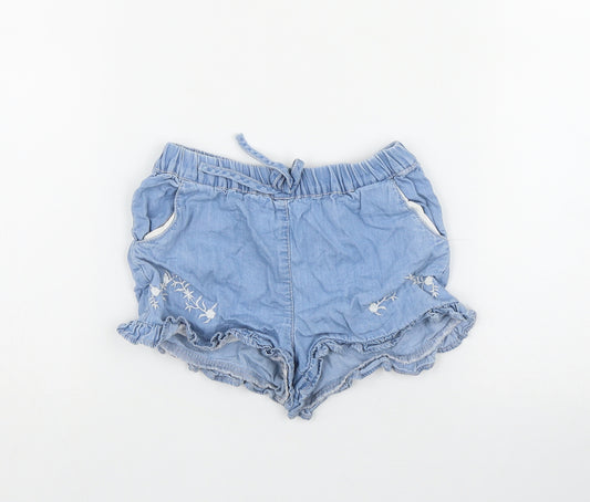 F&F Girls Blue  Cotton Mom Shorts Size 2-3 Years  Regular Drawstring - Embroidered Flowers