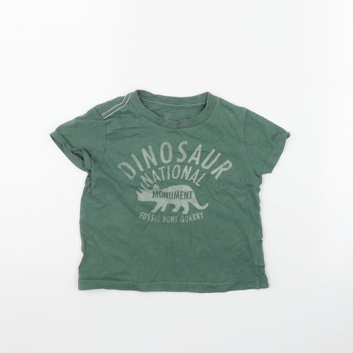Little Peanut Boys Green  Cotton Basic T-Shirt Size 6-9 Months Round Neck Pullover - Dinosaur
