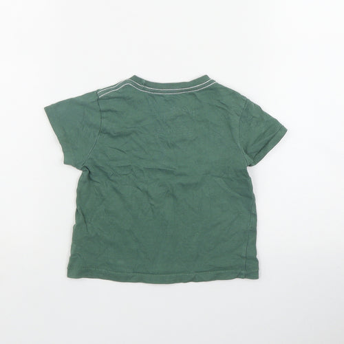 Little Peanut Boys Green  Cotton Basic T-Shirt Size 6-9 Months Round Neck Pullover - Dinosaur