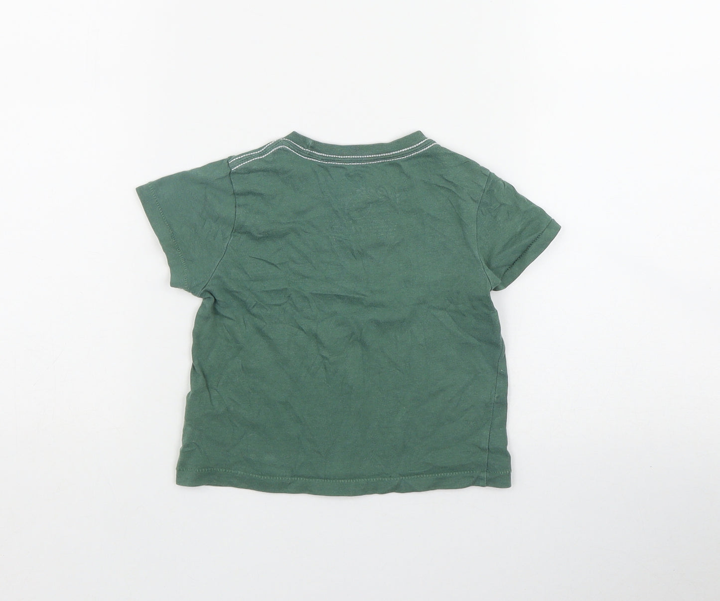 Little Peanut Boys Green  Cotton Basic T-Shirt Size 6-9 Months Round Neck Pullover - Dinosaur