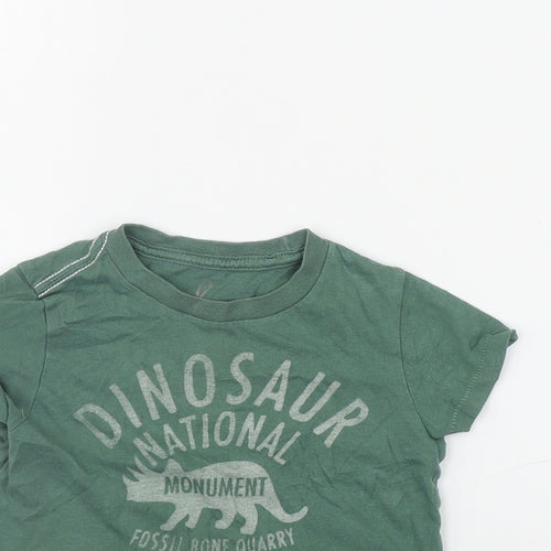 Little Peanut Boys Green  Cotton Basic T-Shirt Size 6-9 Months Round Neck Pullover - Dinosaur