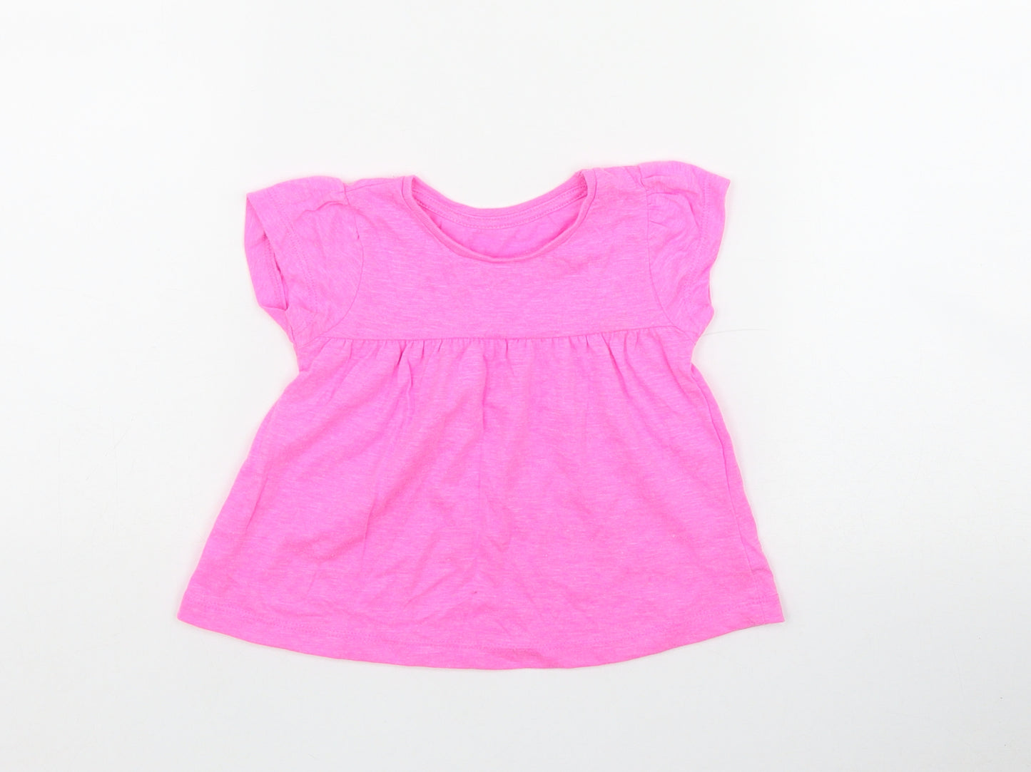 Dunnes Stores Girls Pink  Polyester Basic T-Shirt Size 12-18 Months Round Neck Pullover