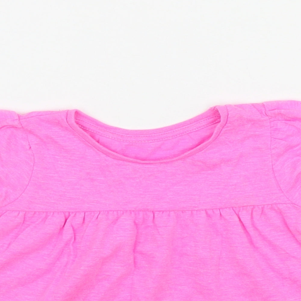Dunnes Stores Girls Pink  Polyester Basic T-Shirt Size 12-18 Months Round Neck Pullover