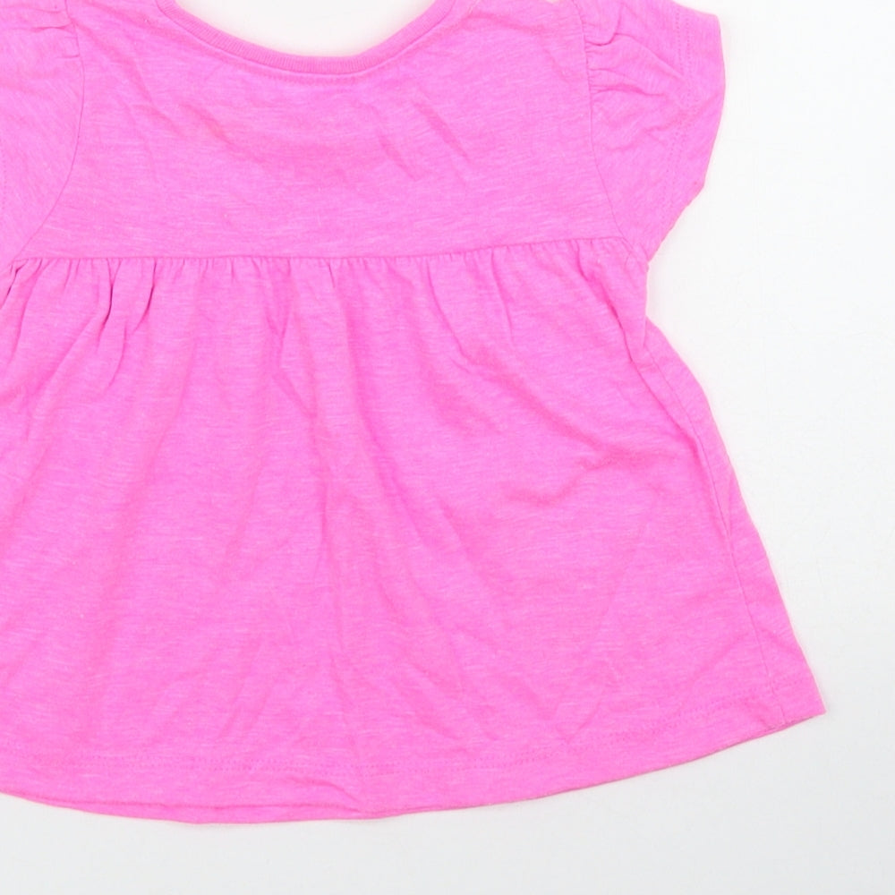 Dunnes Stores Girls Pink  Polyester Basic T-Shirt Size 12-18 Months Round Neck Pullover