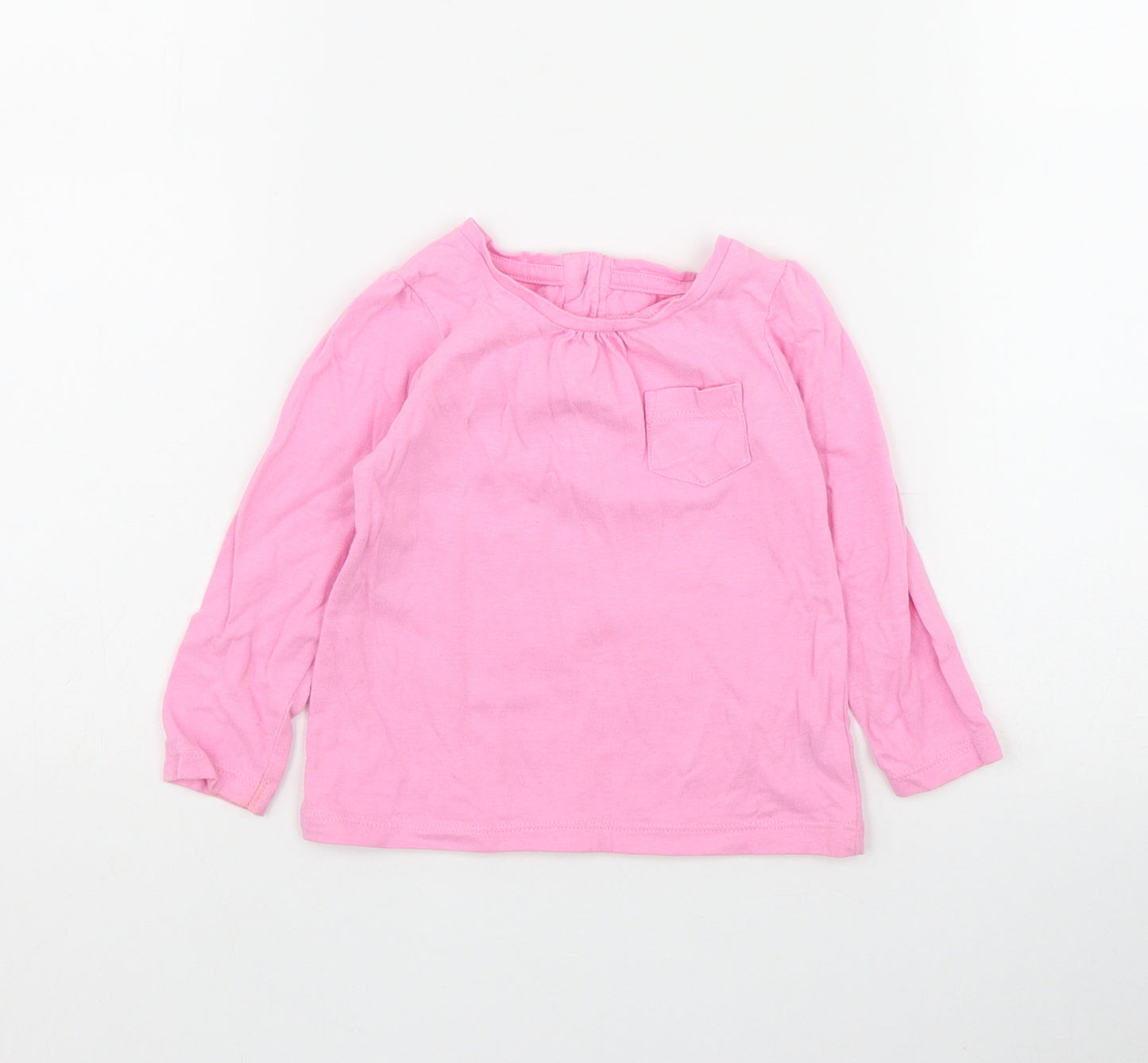 Dunnes Stores Girls Pink  Cotton Basic T-Shirt Size 9-12 Months Round Neck Button