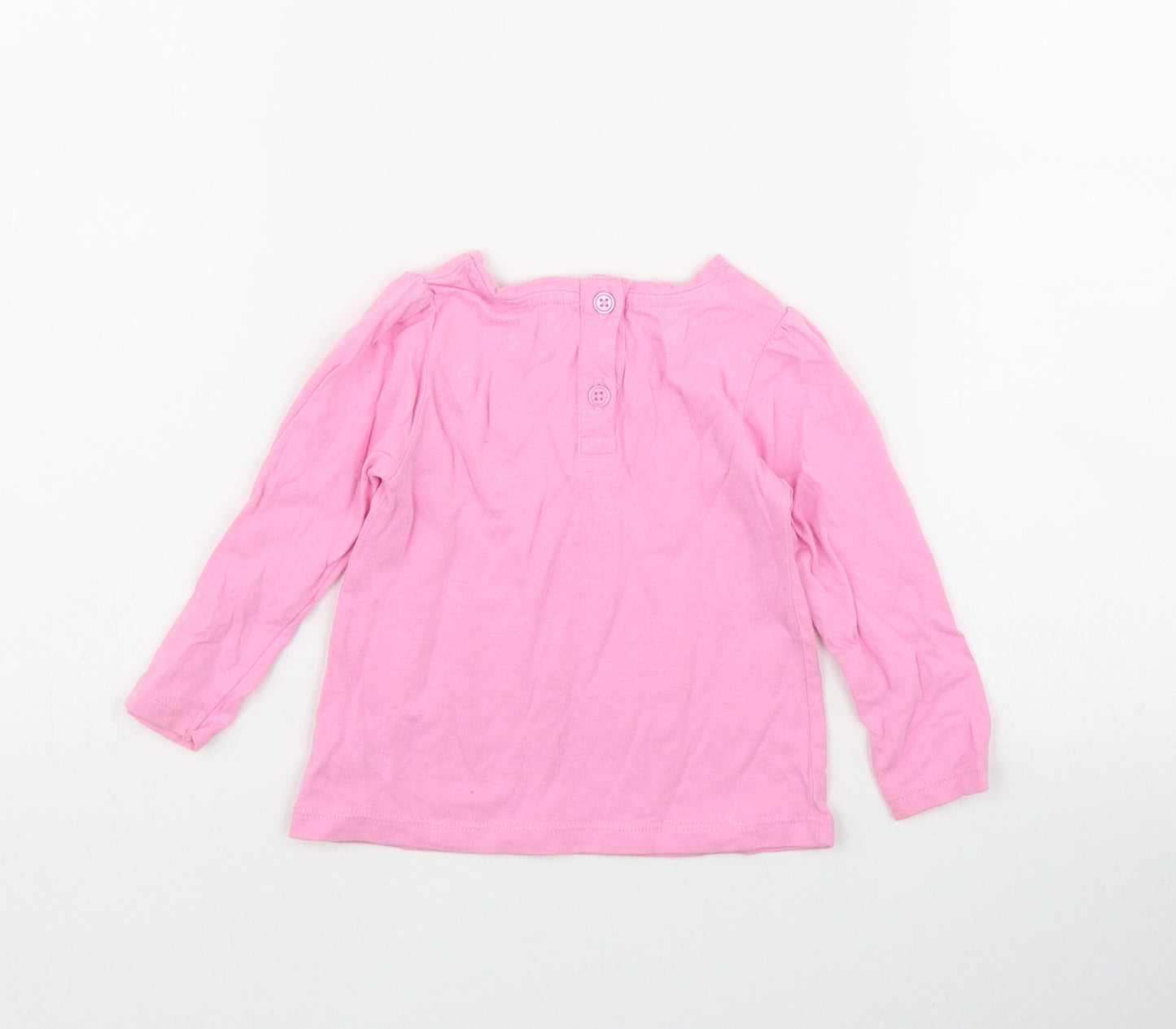 Dunnes Stores Girls Pink  Cotton Basic T-Shirt Size 9-12 Months Round Neck Button