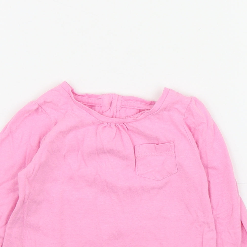 Dunnes Stores Girls Pink  Cotton Basic T-Shirt Size 9-12 Months Round Neck Button