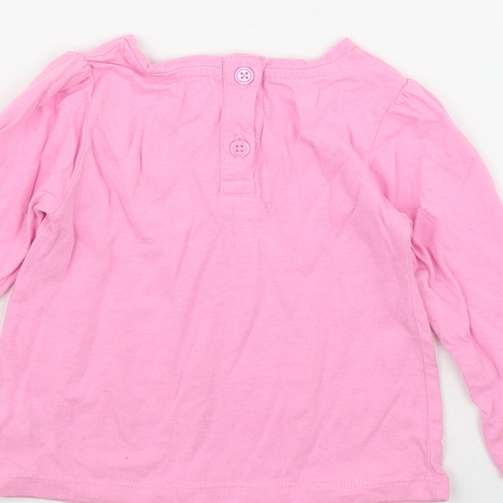 Dunnes Stores Girls Pink  Cotton Basic T-Shirt Size 9-12 Months Round Neck Button
