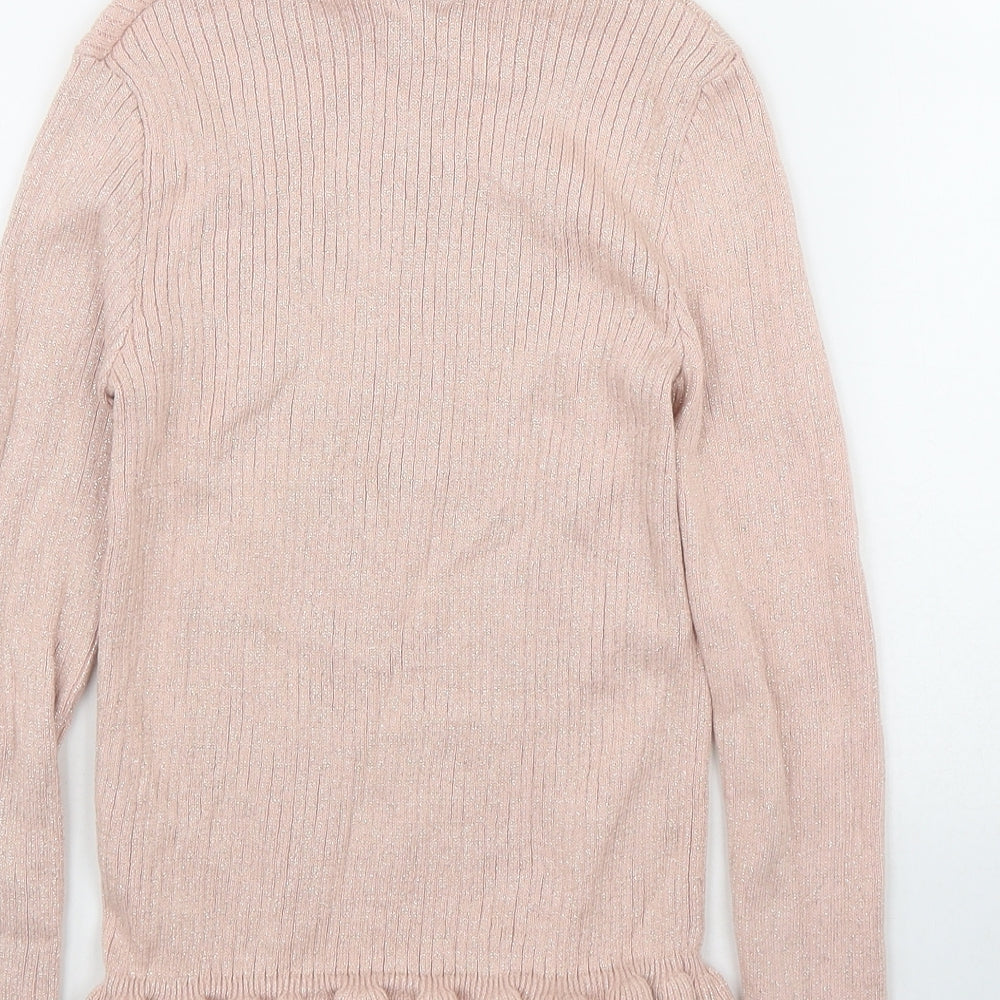 F&F Girls Pink  Cotton Basic T-Shirt Size 8-9 Years Mock Neck Pullover