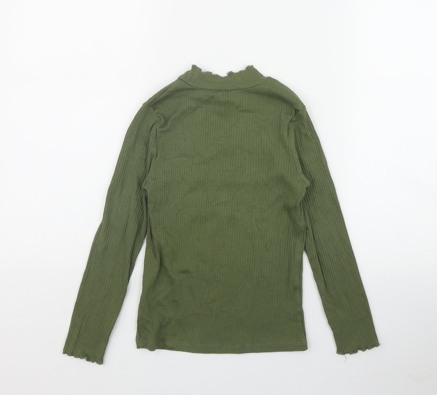George Girls Green  Cotton Basic T-Shirt Size 8-9 Years Mock Neck Pullover - 'Be yourself'