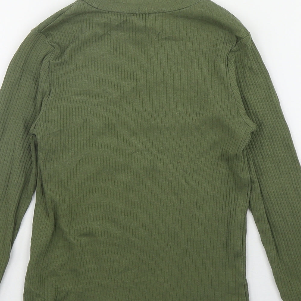 George Girls Green  Cotton Basic T-Shirt Size 8-9 Years Mock Neck Pullover - 'Be yourself'