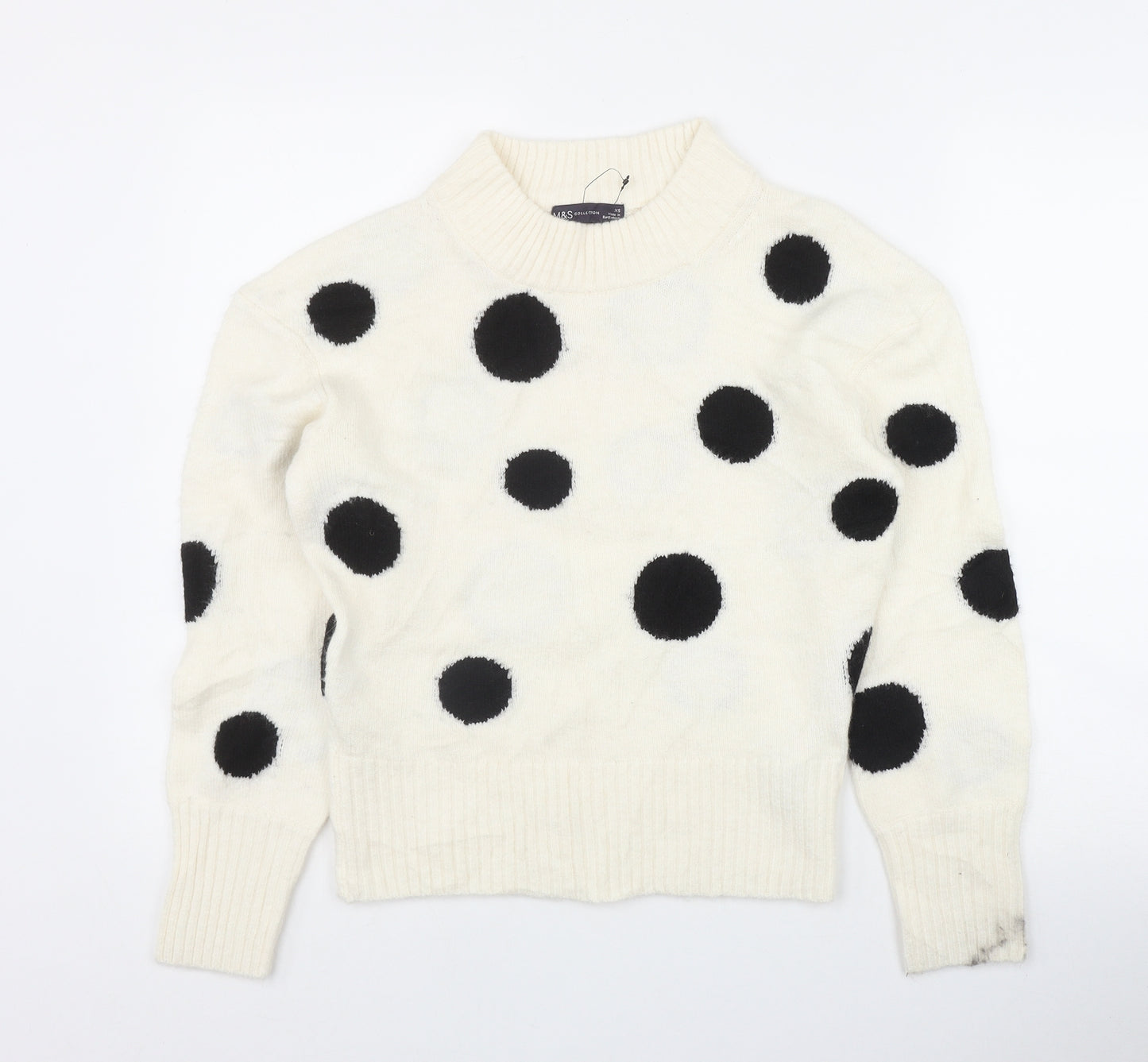 Marks and Spencer Womens Ivory Round Neck Polka Dot Acrylic Pullover Jumper Size XS