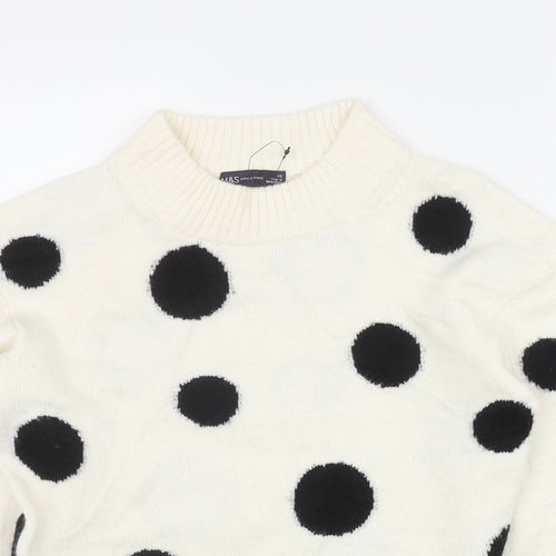 Marks and Spencer Womens Ivory Round Neck Polka Dot Acrylic Pullover Jumper Size XS