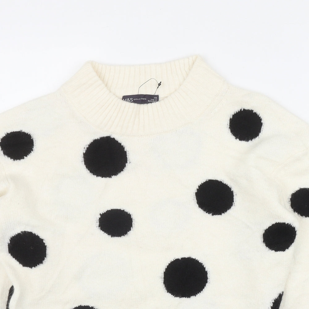 Marks and Spencer Womens Ivory Round Neck Polka Dot Acrylic Pullover Jumper Size XS