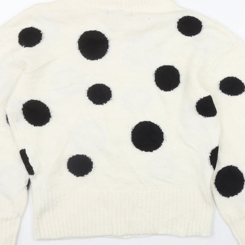 Marks and Spencer Womens Ivory Round Neck Polka Dot Acrylic Pullover Jumper Size XS