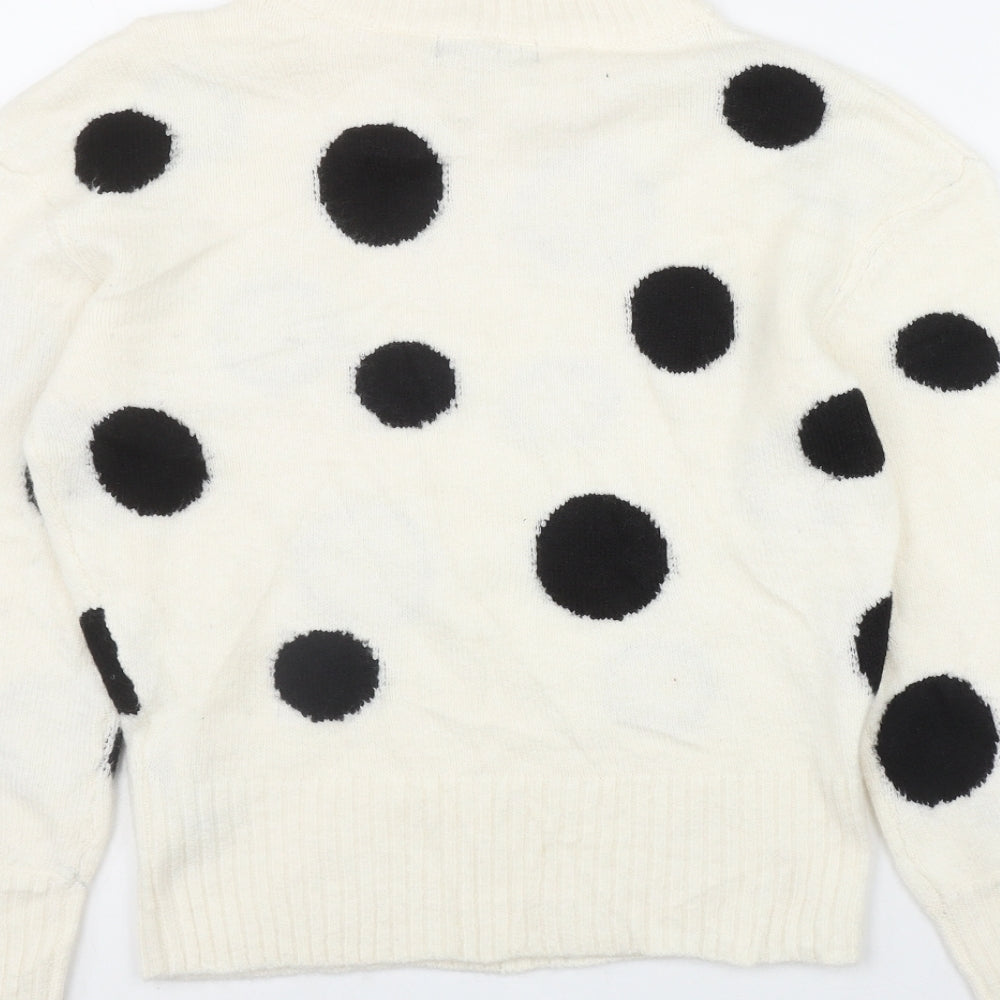 Marks and Spencer Womens Ivory Round Neck Polka Dot Acrylic Pullover Jumper Size XS