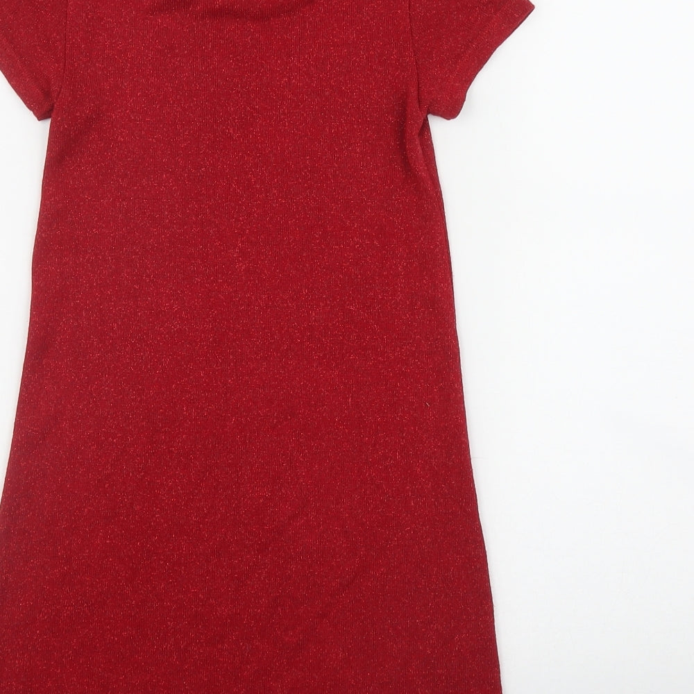 NEXT Girls Red  Viscose Jumper Dress  Size 6 Years  Round Neck Pullover