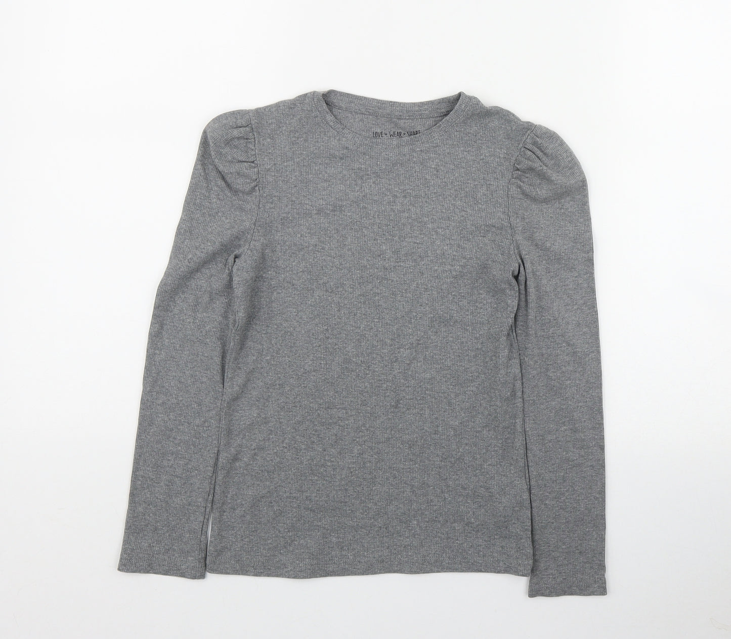 F&F Girls Grey  Cotton Basic T-Shirt Size 9-10 Years Round Neck Pullover