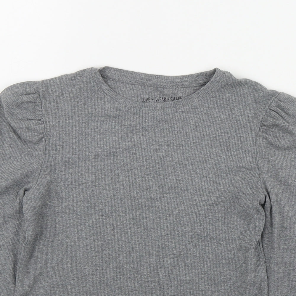 F&F Girls Grey  Cotton Basic T-Shirt Size 9-10 Years Round Neck Pullover