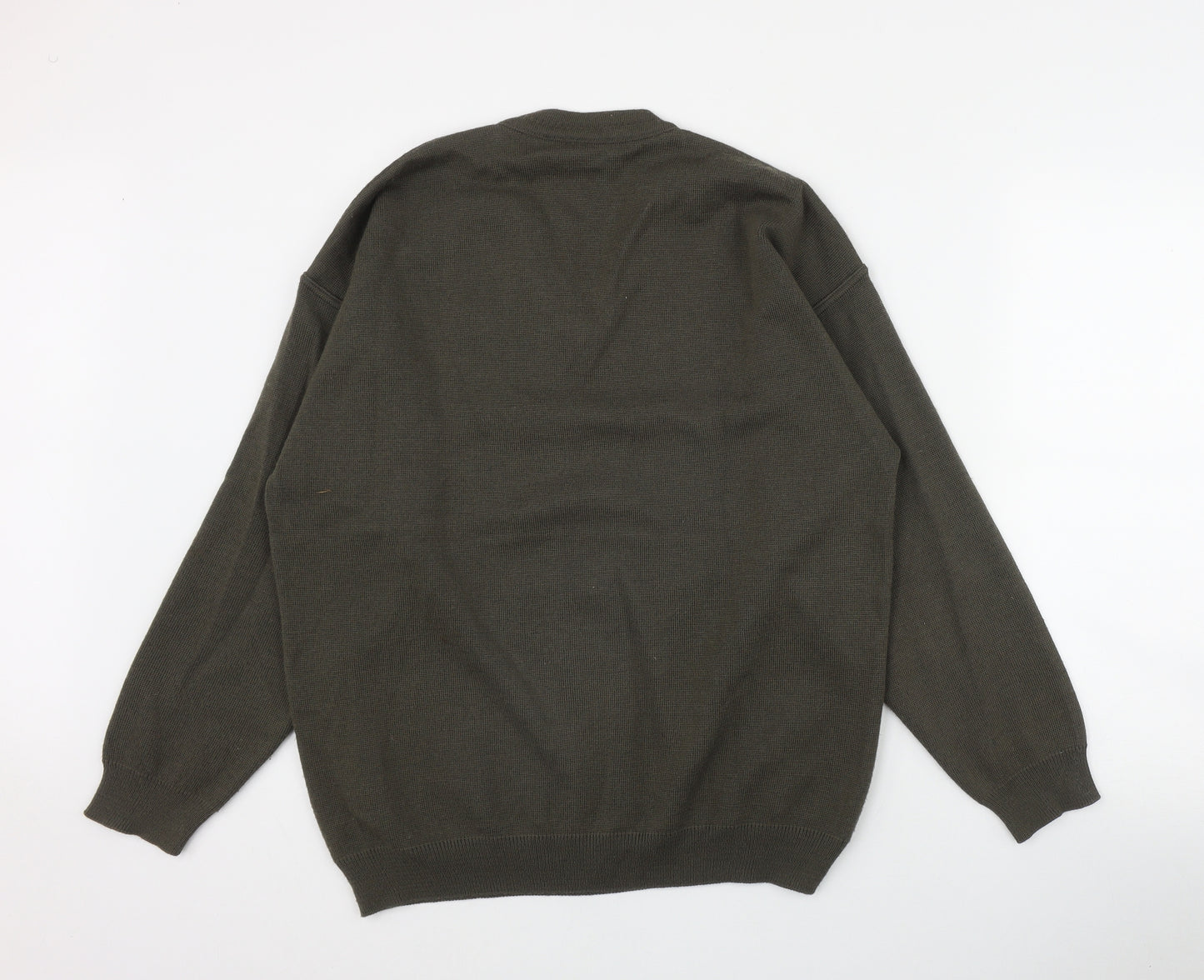 Gilt Edge Mens Green V-Neck Geometric Acrylic Pullover Jumper Size M