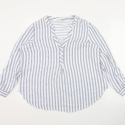 George Womens Blue Striped Viscose Basic Button-Up Size 14 V-Neck