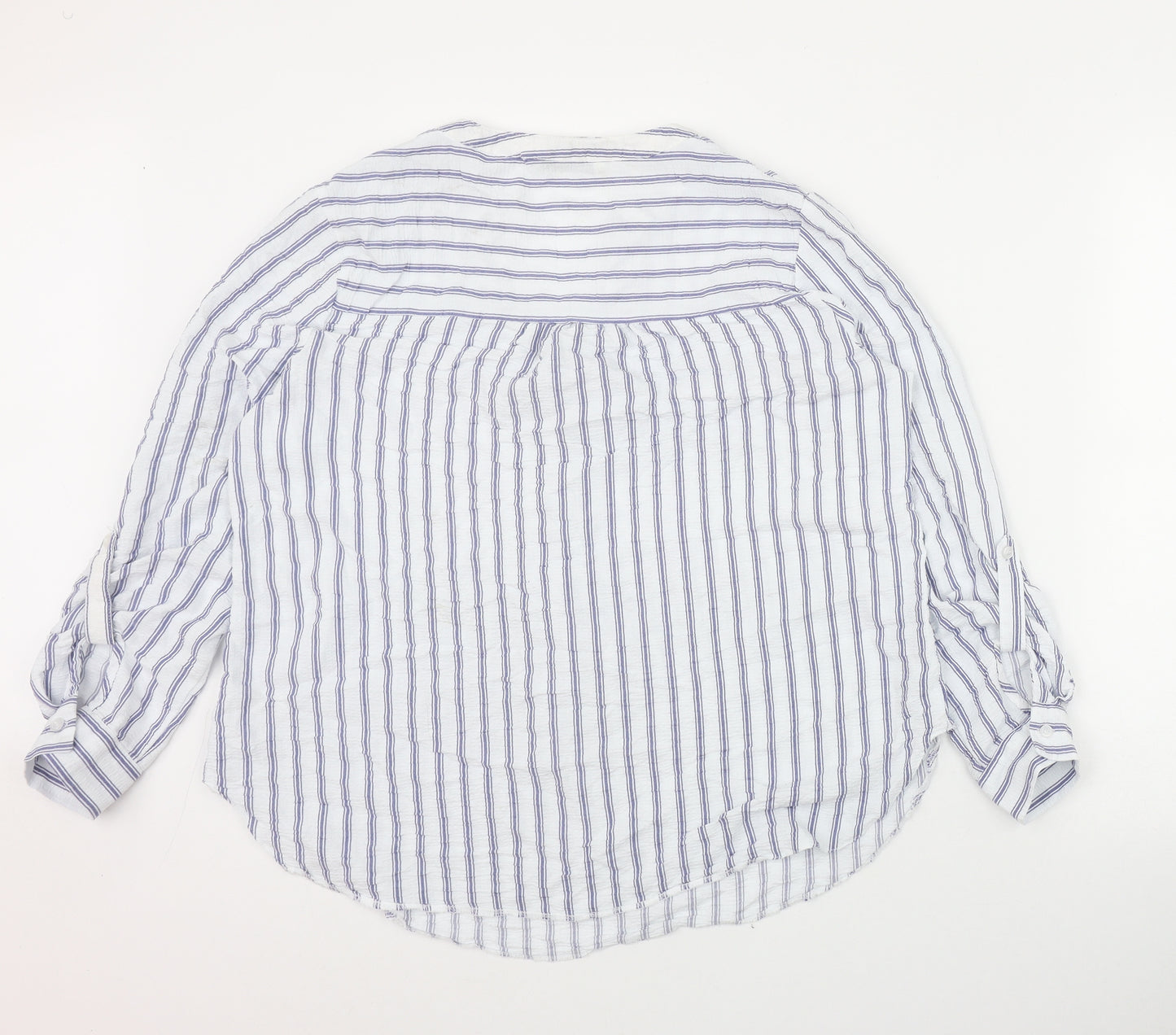 George Womens Blue Striped Viscose Basic Button-Up Size 14 V-Neck