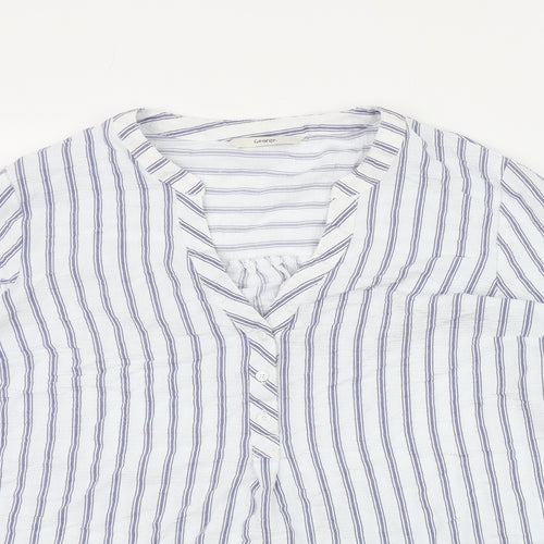 George Womens Blue Striped Viscose Basic Button-Up Size 14 V-Neck