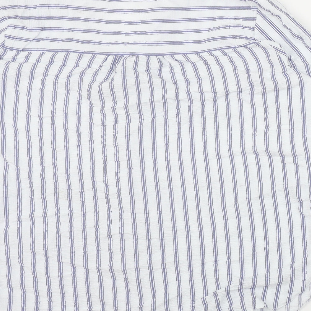 George Womens Blue Striped Viscose Basic Button-Up Size 14 V-Neck