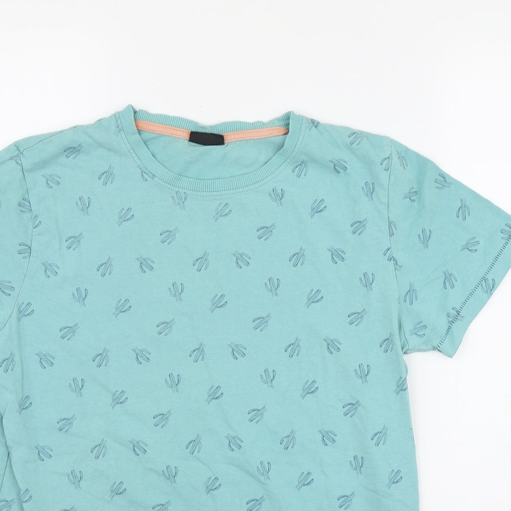 NEXT Boys Green Geometric Cotton Basic T-Shirt Size 16 Years Round Neck Pullover - Cactus Print