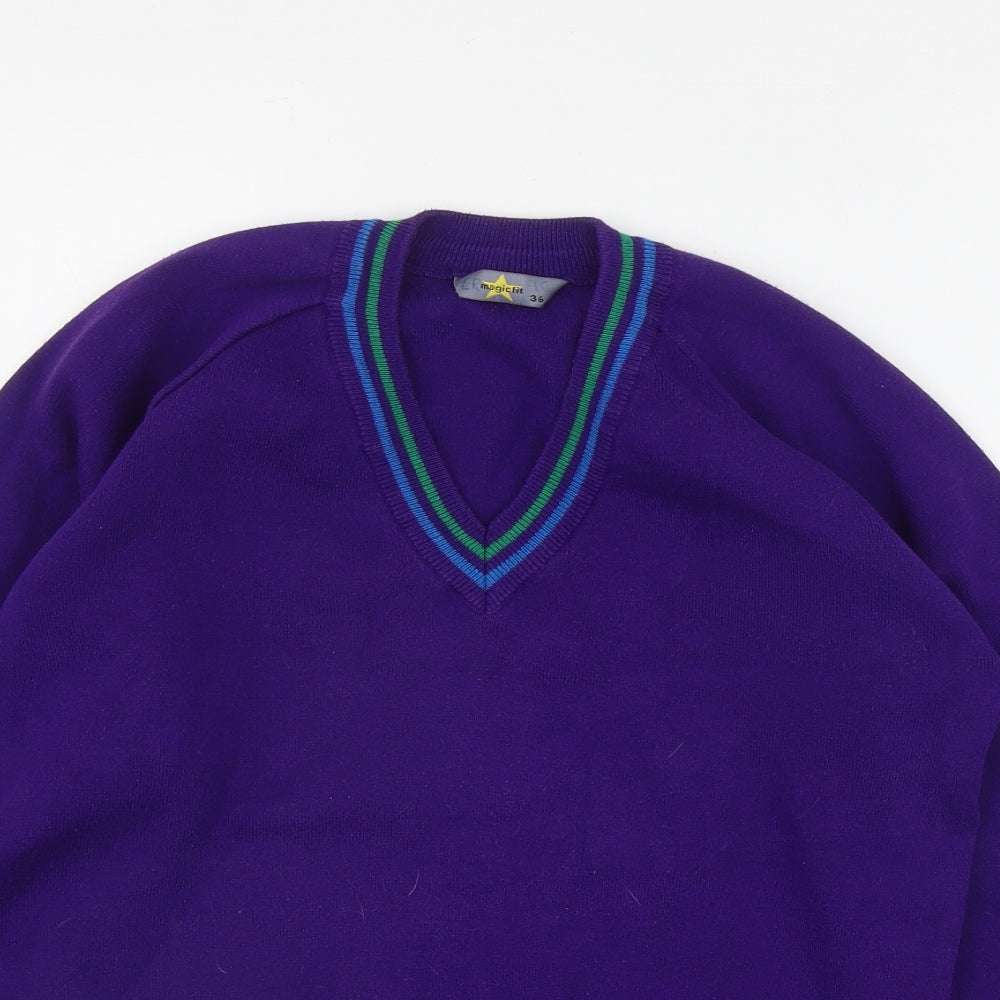 Magicfit Mens Purple V-Neck  Acrylic Pullover Jumper Size S