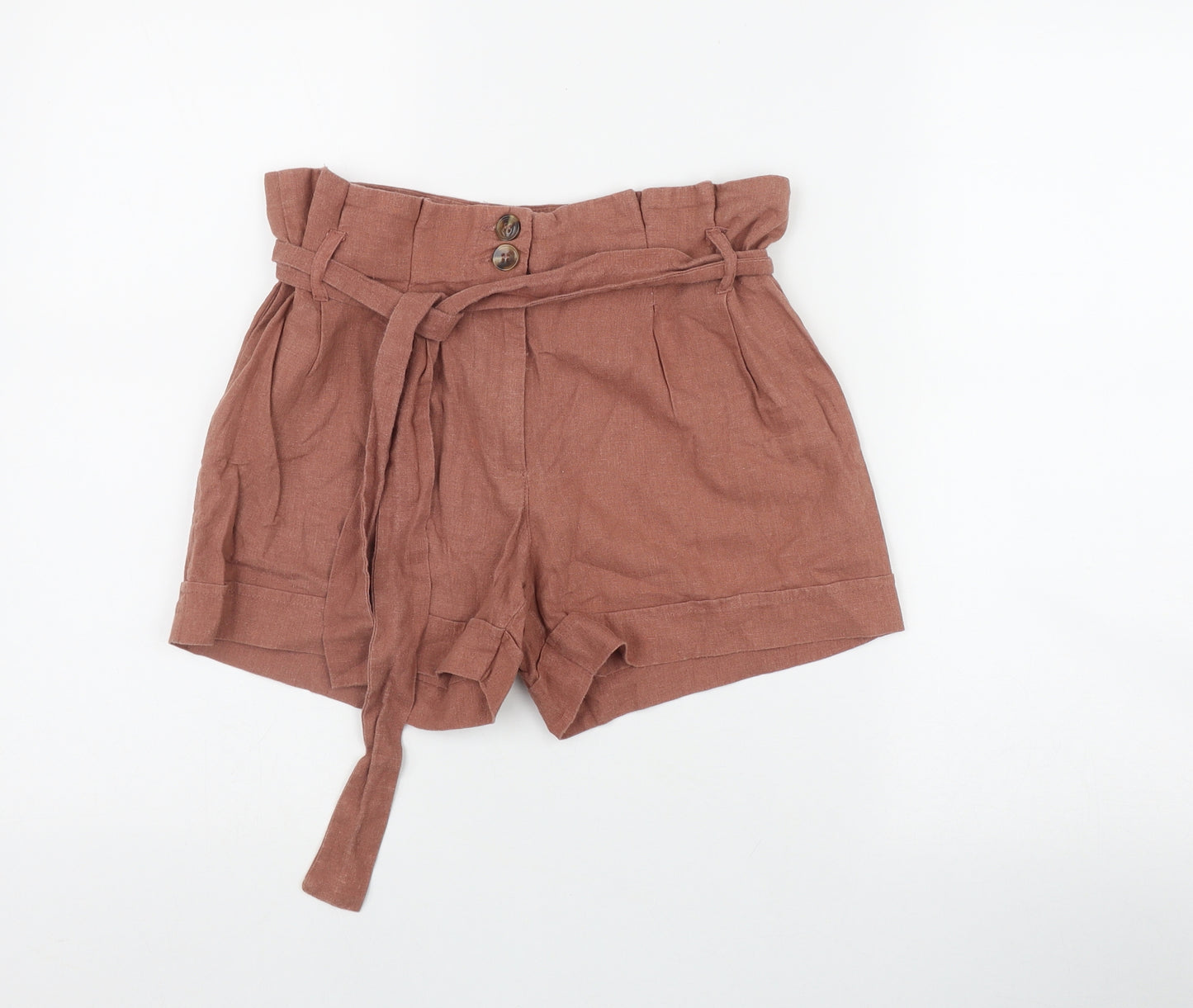 New Look Womens Orange  Linen Paperbag Shorts Size 8 L3 in Regular Button